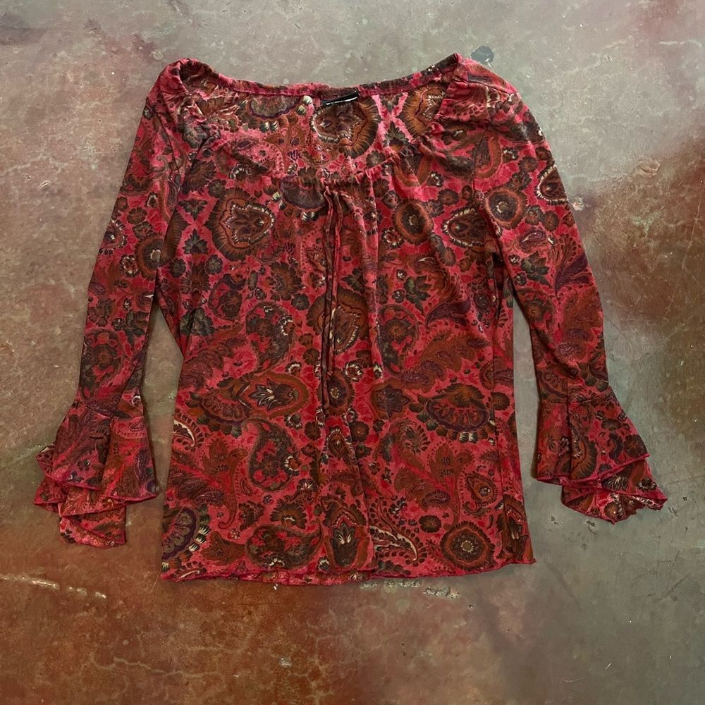 Y2K Vintage JKLA California Western Long Sleeve Top, Est Size S / M Red …
